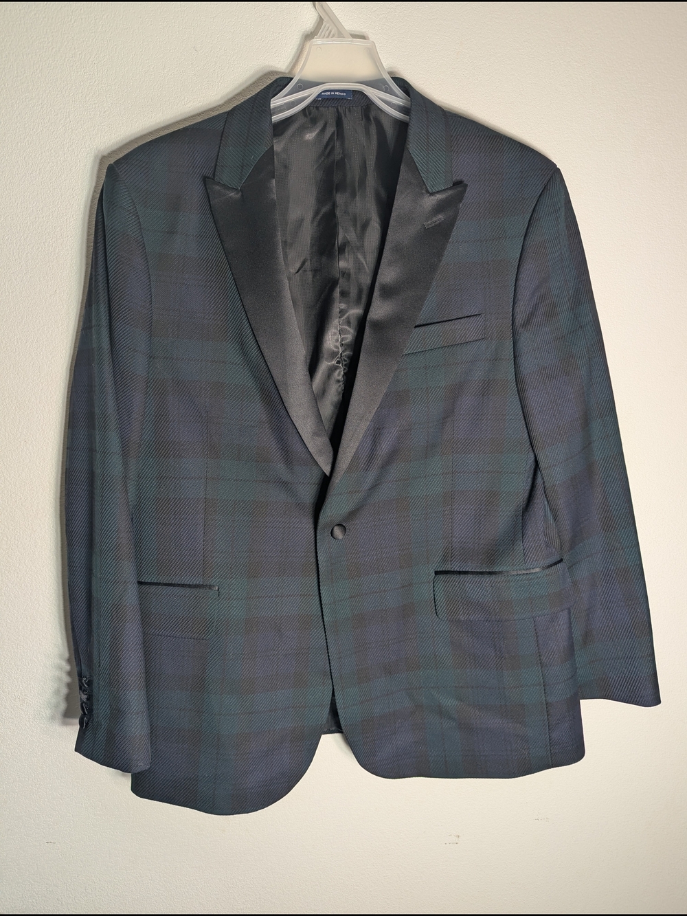 Mens Plaid Tartan Tuxedo Suit Coat Dinner Jacket Blue Scottish Special Event 46R